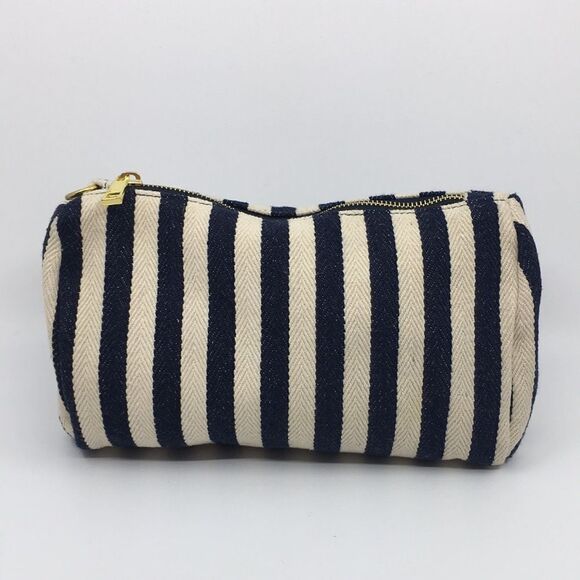 EQUIPT4U Canvas Oversized Striped Pouch Clutch with gold tone hardware - Picture 1 of 16
